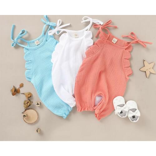 PUDCOCO Newborn Infant Baby Girl Clothes Soft Cotton Linen Romper Sleeveless Ruffle Jumpsuit Playsuit Summer 1Pc Outfit 0-18M