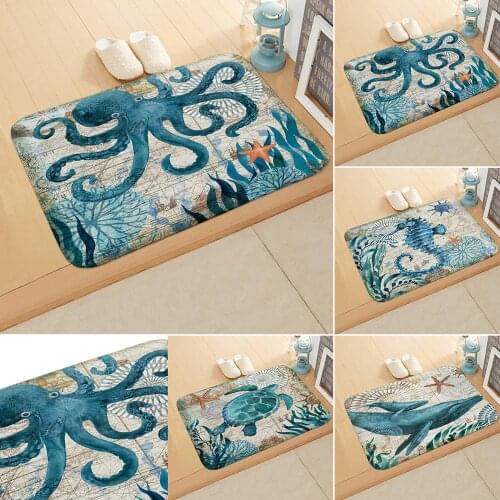 Marine Life Pattern Print Door Mats Rectangle Non-Slip Door Mat Bedroom Kitchen Entrance Print Floor Mat Door Mats in Home