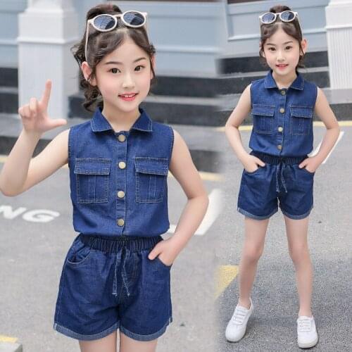 Summer 2020 Girls Clothing Sets Fashion Kids Denim Tops+Shorts Suits Children Clothing Set Teens Girls Clothes 4 6 8 10 12 Years