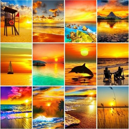 AZQSD Diamond Painting Sunset Landscape Full Square Drill Embroidery Picture Of Rhinestones Home Decoration Cross Stitch Kits