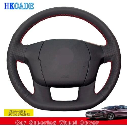 DIY Hand-stitched Black Comfortable and Soft Genuine Leather Car Accessories Steering Wheel Cover For Citroen C4L C4