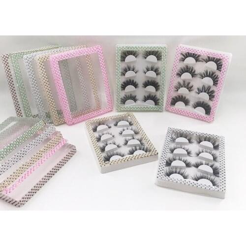 Natural Lashes 3D Mink False Eyelashes Full Strip Lashes 4 Pair Eyelash Storage Book Makeup Display Glitter Rhinestone