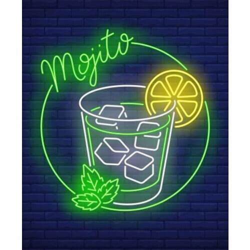 Neon Sign For Mojito Drink Glass Ice Cubes Lemon Mint Drink Lamp resterant light Hotel shop diner coffee Impact Attract light