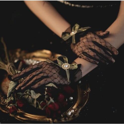 Women Lace Mesh Gloves Ladies White wrist gloves Large Bow Knot Marriage Glove Party Cosplay Accessories Bride Wedding Golves