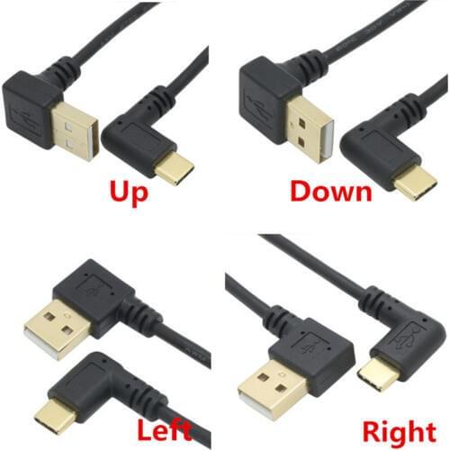 25cm USB 2.0 A Male 90 Degrees Left Right Up Down angled Elbow to USB 3.1 Type C Elbow male Converter Data Sync Charging Cable