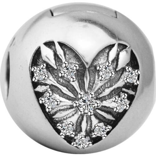 Fits Pandora Bracelet Argent 925 Sterling Silver Heart of Winter Clip Charms Clear CZ Beads DIY Jewelry Making Berloques Kralen