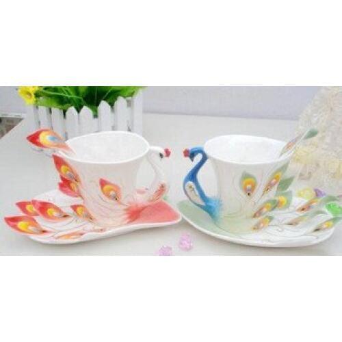 RF02 genuine counter - Xuanjin Peacock - bone china coffee cup and saucer - enamel porcelain - Franz - Franz