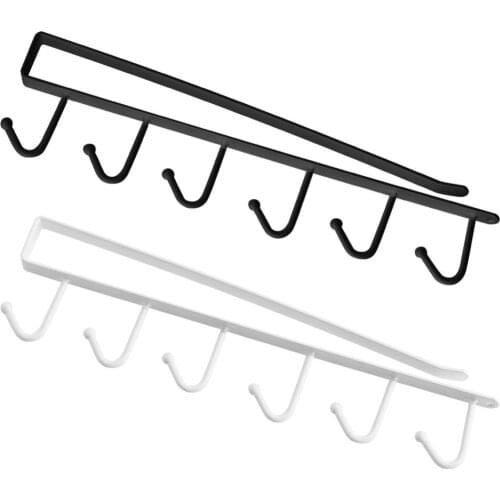 6 Hooks Cup Holder Iron Under Shelf Mug Cup Cupboard Kitchen Organizer Hanging Rack Holder Bathroom Organizer Holder