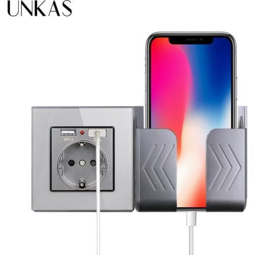 UNKAS EU Plug Socket Power Outlet Crystal Glass 2A Dual USB Port Wall Charger Adapter Charging Socket With usb Wall Adapter