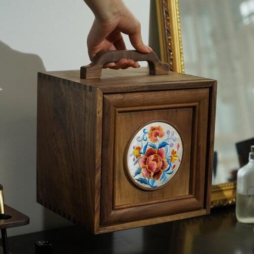 North America Black Walnut Solid Wood Desktop Storage Box Chinese Retro Portable Drawer Wooden Cosmetic Case Jewelry Box