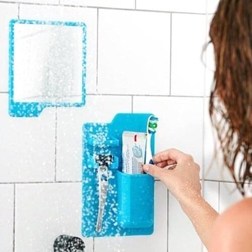 Silicone Toothbrush Holder Toothpaste Razor Storage One Integrated Seamless Wall Hanging Shaver Makeup Mirror Organizer