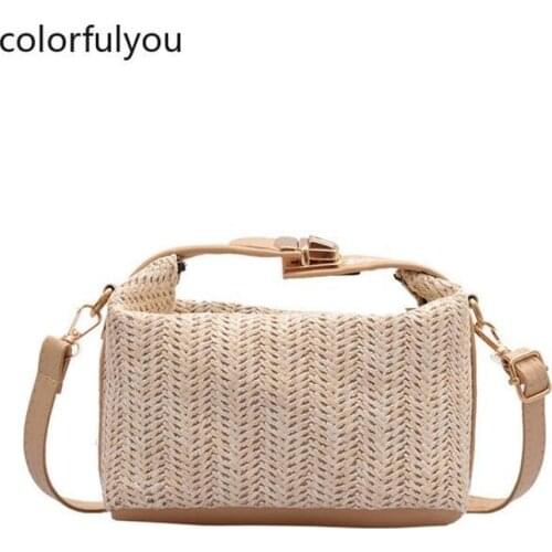 Straw Crossbody Bag for Women 2021 New Bohemian Small Beige Knitting Summer Purse and Handbag Vacational Bucket Beach Bags