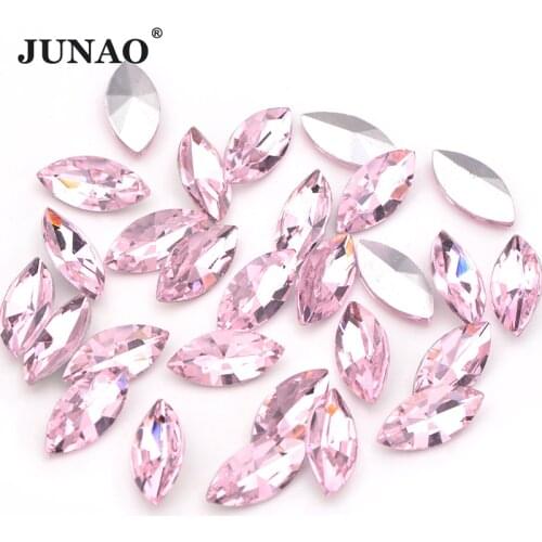 JUNAO 5*10 mm Pink Color Pointabck Glass Rhinestones Horse Eye Crystal Stones Glue On Fancy Crystal Diamond For DIY Decoration