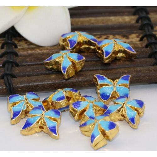 Unique designbeautiful blue butterfly shape cloisonne spacers beads 14*16mm gpld plated accessories 5pcs diy findings B2503
