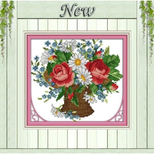 Gorgeous flowers bloom together Paintings Counted Print on fabric DMC 14CT 11CT DIY Cross Stitch Needlework Kits Embroidery Sets