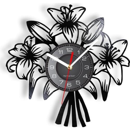 A Bunch Of Flowers Laser Etched Vinyl Wall Clock Fagrant Plant Eternally Blossomed Vinyl Wall Watch Art-Wall Decor Gifts For Her