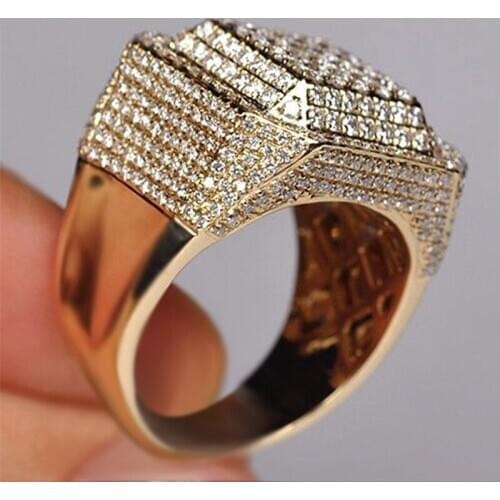 Vintage Fashion Gold Color Hip Hop Rings For Men Punk Jewelry Big Square Rhinestone Engagement Ring Male Wedding Bands Jewelry