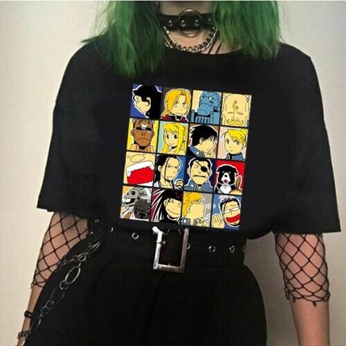 Fullmetal Alchemist Black Funny T Shirt Unisex Streetwear Harajuku Casual T-Shirt Anime Homme Summer