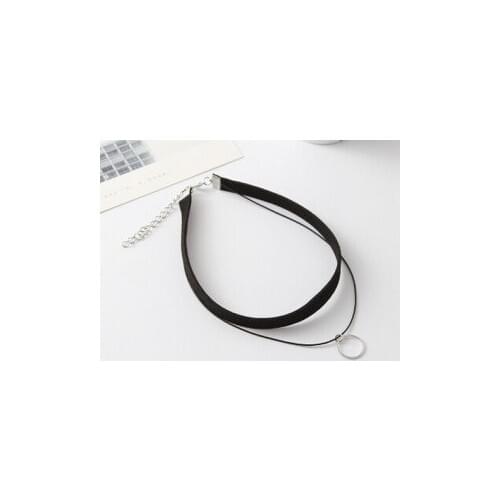 2020 Hot Faux Leather Choker Fashion Simple Black Velvet Rope Silver color round False Collar Necklace women collier Bijoux