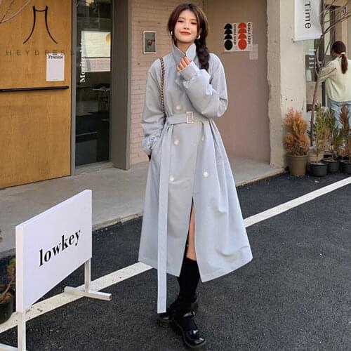 Heydress Office Lady 2021 Autumn Double Breasted Belted Loose Casual Female Overcoat Stylish Oversized Women Long Trench Coats