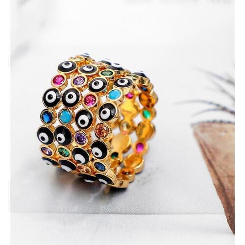 Evil Eye 2020 New Fashion Muslim Metal Gold Color Crystal Paved Blue Evil Eye Ring Turkish Jewelry Ring for Women Festival Gifts