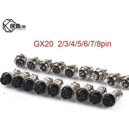 1set GX20 2/3/4/5/6/7/8 Pin Male + Female 20mm L94-100Y Circular Wire Panel Aviation Connector Socket Plug with Cap Lid