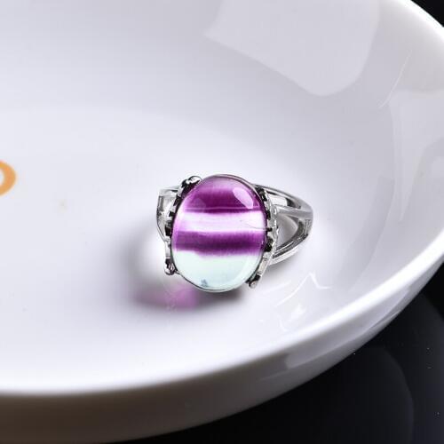 1PC Fashion natural fluorite mineral jewelry large healing fluorite ring exquisite noble fashion girl ladies gift jewelry