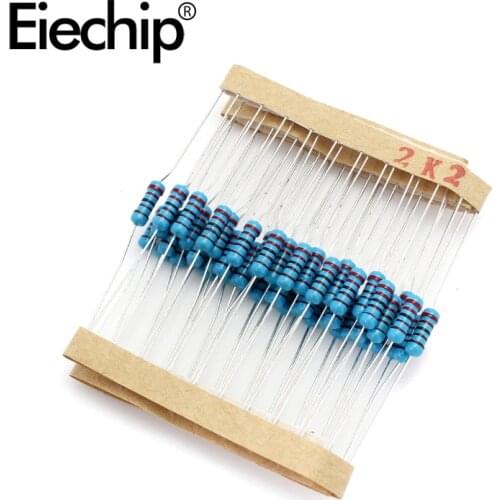 100pcs/lot 0.5W 1 ohm 1% Metal film resistor 1/2W resistance 2.2K Electronic resistors