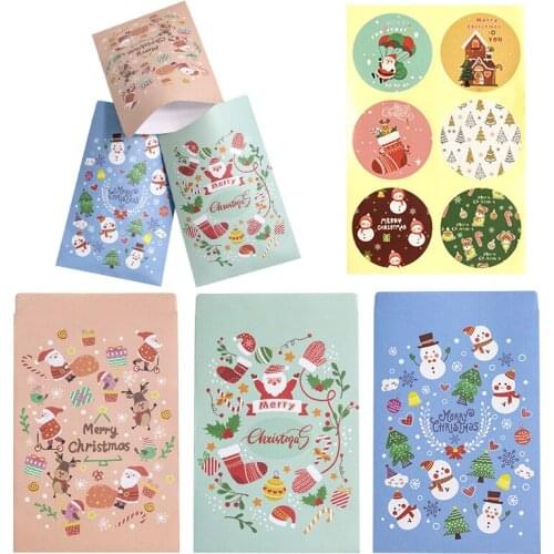 12Sets Santa Claus Snowman Paper Envelopes Merry Christmas Gift Envelope DIY Xmas Party Invitation Greeing Card Packing Envelope