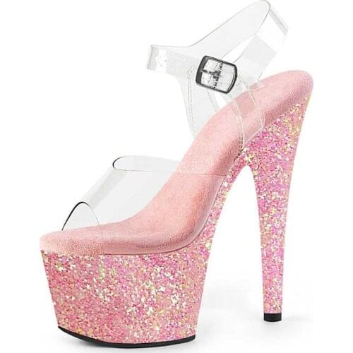 17CM Full Dress Peep Toe Pole Dance Shoes Glitter Women Platform Sandals High Stripper Heels Sexy Fetish Nightclub Models Flash