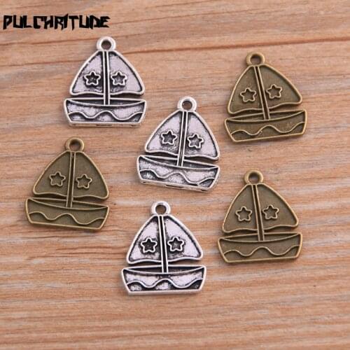 20PCS 16*19mm New Product Two Color Transportation Sailboat Charms Pendant Jewelry Metal Alloy Jewelry Marking