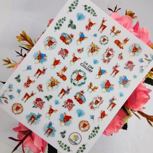 3D Nail sticker Art Animal Deer Flower Rose Nail Decoraciones Foil Peel Off Sliders Self Adhesive Design Manicure Accessories