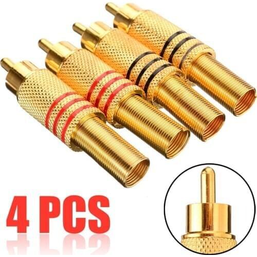 4Pcs RCA Phono Male Plug Solder Audio Video Cable Adapter Gold-plated Audio Stereo Extension Connector Terminal Accessories