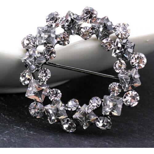 2PCS Simple Circle Ring Shape Geometric Round Square Crystal Rhinestone Shiny Accessories for Jewelry Making Buckle Brooch Pins