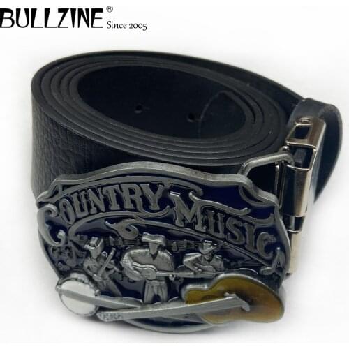 Bullzine zinc alloy retro Country music guitar belt buckle Free PU belt Luxurious jeans gift belt buckle FP-03293 drop shipping