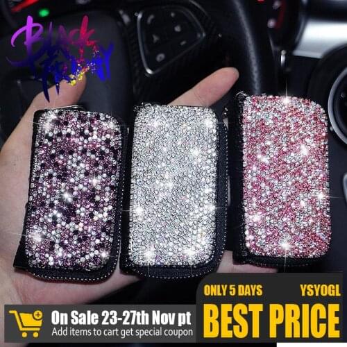 Luxury Diamond Key Case for Car Key Cover Leather Bling Bling Rhinestone Cute Car Accessories Girls Women Key Bag Holder Fashion