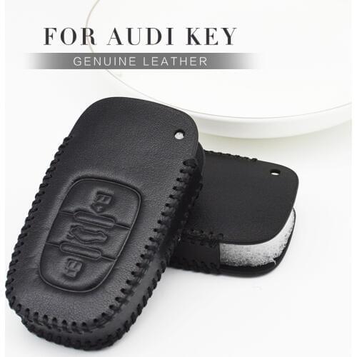 Leather Car Smart Key Case Cover For Audi A6 C5 C6 4F A2 A3 8P 8V A4 B7 Sline B8 B9 Q3 Q7 Q5 RS3 Keyring Key Shell Accessories