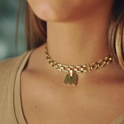 GULCE DERELI, LETTER SYMBOL CHOKER, INITIAL CHARM CHOKER, VINTAGE CHAIN CHOKER NECKLACE, GIFT BOX, GOLD/SILVER PLATED