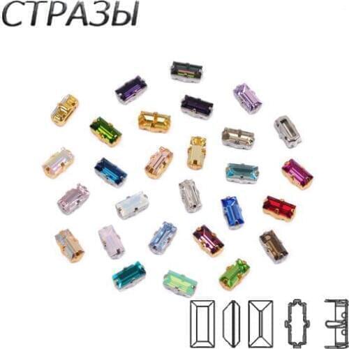 CTPA3bI 4501 Baguette Colorful Stones Sewing Pearl Beads Sew On Rhinestones With Silver/Gold Claw Strass DIY Wedding Dress Bags