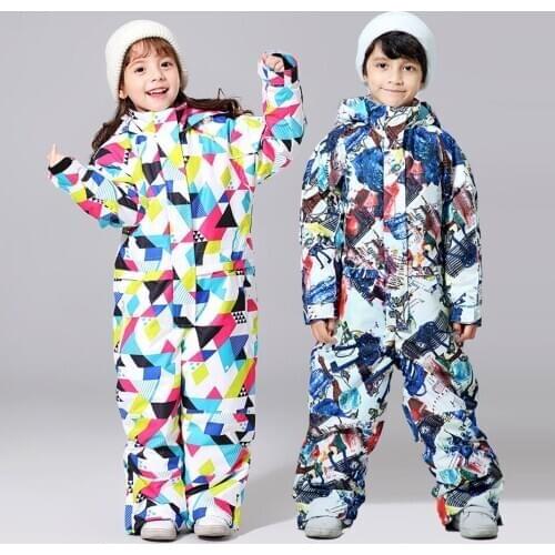 Childrens ski suit Coverall Snowboard jacket Winter Boys and Girls Ski Jackets+Pants Warm Waterproof Snow Jacket Snowwear