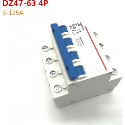 DZ47-63 230/400V 3-125A Household Rated Current Plastic Air Switch Short Circuit Protect Type Small-sized Circuit Breaker 4P
