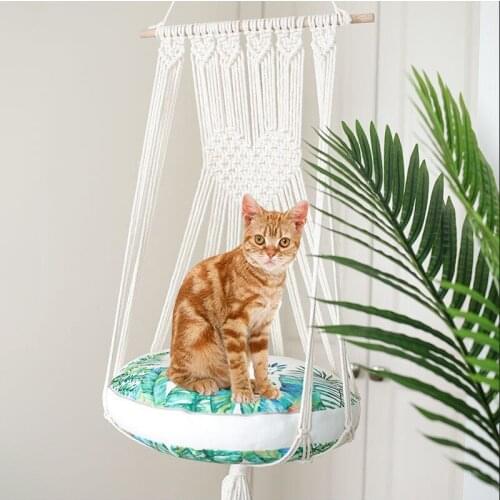 Macrame Cat Hammock Bed Handmade Hanging Basket for Cat House Swing Playing Pet Sleeping Nest Kitten Toy Pet Accessories