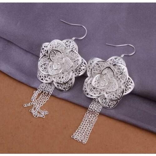 Hot Sale!!Free Shipping 925 Silver Earring,Fashion Sterling Silver Jewelry Fashion Chain Flower Earrings SMTE275