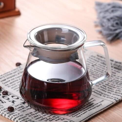 Pour Over Coffee Maker Borosilicate Glass Explosion-proof Espresso Coffe Drip Kettle with Silicone Lid Portable Coffee Teapot