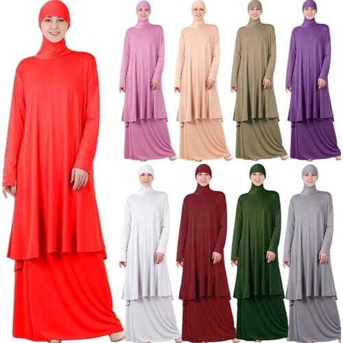 Two Pieces Set Islamic Prayer Abaya Dress Muslim Women Oversized Scarf Maxi Skirts Jilbab Hooded Hijab Kaftan Arab Robe Ramadan