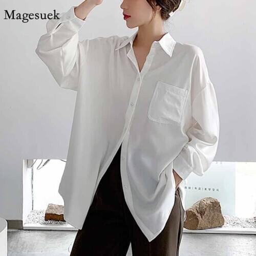 Korean Autumn Fashion Polo Collar Clothing Women Shirts Blouses Office Lady Solid Shirt Loose Long Blouse Womans Shirts 11307