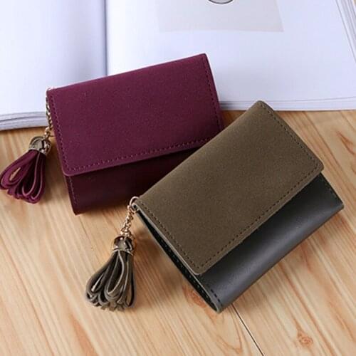 Womens Fashion Tassel Purse PU Leather Wallet Female Short Credit Card Holder Coin Trifold Wallets for Girls Ladies Hasp Money