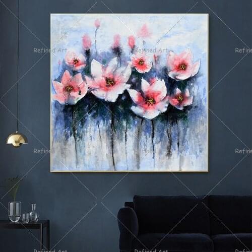 Blue Beautiful Flowers Are Used for Home Wall Decoration Pure Handmade Acrylic Oil Painting On Bedroom Canvas Art