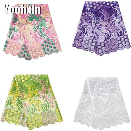 High quality african flower lace fabric Embroidered 5 yards lace fabric sewing DIY trim applique Ribbon guipure dress craft