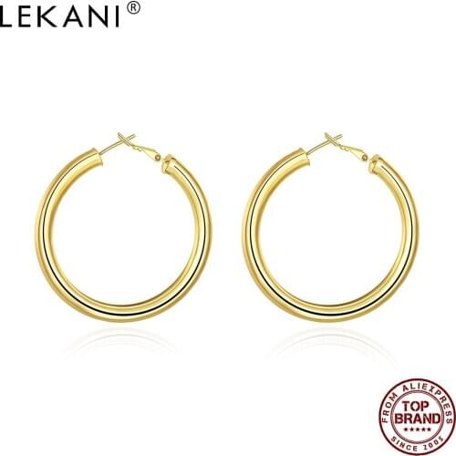 LEKANI European And American style Hoop Earrings For Women Gold Color Round Earring Anniversary Simple Fashion Jewelry Hot Sale